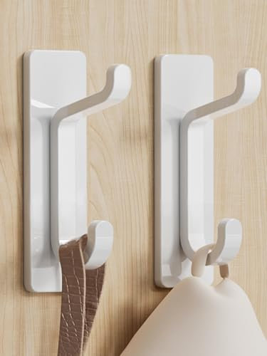 pickpiff Sticky Hooks for Hanging Coat: Extra Srong 6KG (Max), Stick on Hook for Door and Wall, Self Adhesive, White 2 Pack