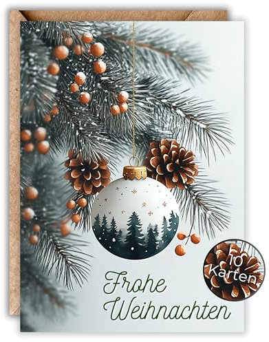 HIDEBLOOM I Weihnachtskarten Set Weihnachtskugeln mit Umschlag I 10 Stück I DIN A6 (10,5 cm x 14,8 cm) I Weihnachtskarte Set mit Umschlägen I Weihnachtspostkarten I Grußkarten Weihnachten