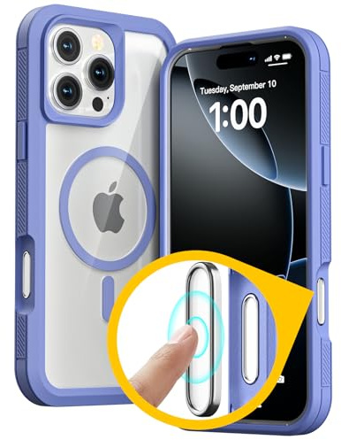 Follaroma for iPhone 16 Pro Case with Camera Control Capture Button, [Compatible with MagSafe], Shockproof Protection, Transparent Double Layer Magnetic Phone Case for iPhone 16 Pro 6.3‘’, Purple