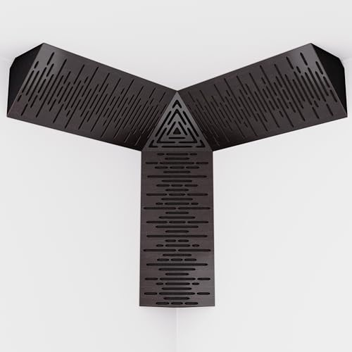 Kit of 3 sets of mini Bass Trap WAVE-mini and one set of TRICUB-Wave | Acoustic Foam with Perforated Laminated HDF Plate (Wenge, WAVE-m+cubWav)