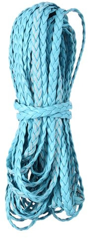 Rebower Flat Braided Leather Cord 5mm Braided Cording 10m Sky Blue Leather Craft Strip for Jewelry Making, Necklaces, Bracelets, Belt, 32.8ft