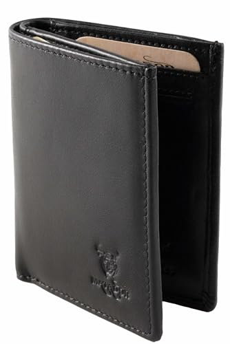 MATADOR Slim Wallet Chicago mit Münzfach & RFID-Schutz - Handgefertigter Echt Leder Mini Geldbeutel Klein für Herren – Karten Portemonnaie für Männer in Nappa Schwarz – Inkl. Geschenk-Box