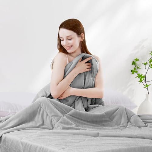 Elegear Sommerdecke Kühldecke mit Japanische Arc-Chill 3.0 Q-MAX>0,5 Kühlfasern Körperwärme Aufnehmen für Besseren Schlaf Antiallergisch Kühlende Bettdecke Superweicher, Grau Meliert 150x200CM