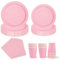 HFBOBP 96 Stück Hellrosa Partygeschirr Set，Party Pappteller Becher Servietten Partyteller Partyset Süße Party für Feste und Feiern wie Geburtstag