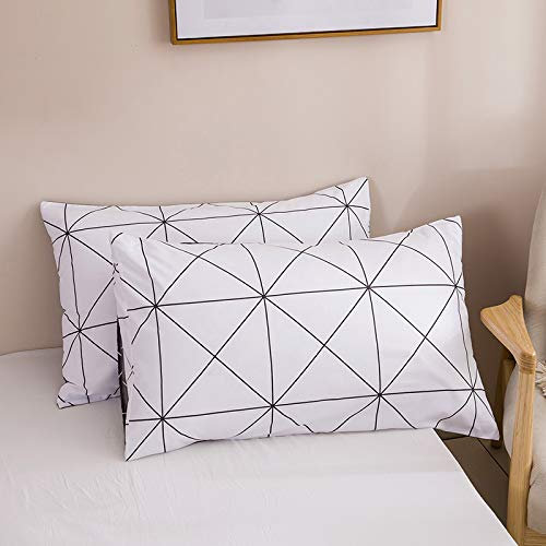 WUMIUER Geometrisch Kissenbezug 40 x 80 (Set mit 2) - Weich Kissenbezüge - Schwarz Weiß Kariet Dreieck Muster - für Bett Sofa Kissen 40 x 80 cm - Kissenhülle Kopfkissenbezug