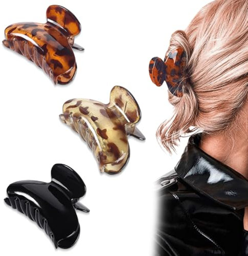 JEYORZY 3 Piezas Pinza para el Pelo, Pinzas Pelo Mujer, Pinza de Pelo Mujer de Leopardo de Plástico con Garras Gruesas, Claw Clips Antideslizantes de Acrílico para Niñas, Leopardo Accesorios Pelo