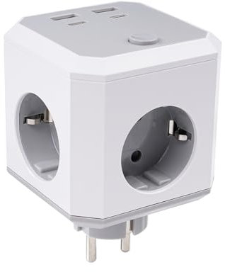 DewinLVD 8-in-1 Steckdosenwürfel ohne Kabel, Mehrfachstecker mit Schalter Steckdosenwürfel mit 4 Steckdosen 4000W/16A 2 USB-A 2 USB-C Steckdosenverteiler für das Home Office