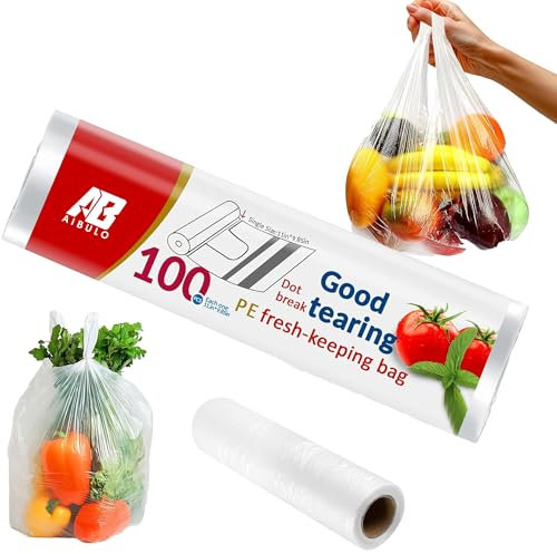AIBULO 100-Pack Clear Food Storage Bags with Tie Handles – Durable, Leak-Proof Plastic for Freezing Meat, Vegetables, Leftovers, and Meal Prep – Eco-Friendly, Food-Grade & Heavy-Duty Kitchen Bags