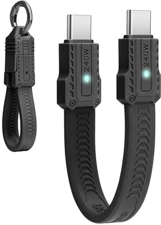 Seminer 240W USB-C a USBC Cable Plano Corto (13 cm), 80 Gbps compatible con Thunderbolt 5/4, Carga Rápida, Soporte OTG y Pantalla 8K para Todos los Dispositivos Type-C-Negro