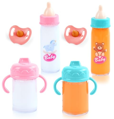 DIELIANHUA Puppenzubehör, 4 Stück Magische Flasche mit 2 Stück Puppenschnuller, Magie Puppenzubehör, Puppenflasche mit Milch, Puppe Zubehör, Geschenk für Kinder ab 3 Jahre