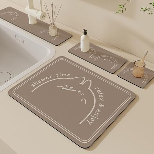 SAYEYBU Juego De 4 Alfombrillas Protectoras para Grifos Y Fregaderos De Cocina, Y Posavasos para Secar Platos Alfombrilla Absorbente para Fregadero, Escurridor De Platos Y Grifo,C,50 * 60cm