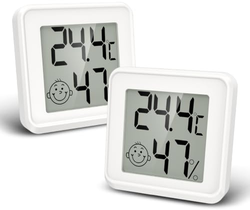 Brifit 2er Mini Thermometer Hygrometer, LCD Digital Thermometer, Raumthermometer Innen, ℃/℉ Schalter, Raumklima-Indikator, Thermometer mit Luftfeuchtigkeitsmesser für Babyzimmer, Büro (Weiß)