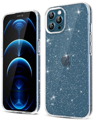 Oakxco for iPhone 12 Pro Max Phone Case Liquid Silicone, Cute Thin Slim Grip Soft Rubber Gel for Women Men, Smooth Matte Plain Solid Color Girly Simple Case with Camera Cover Protection, Clear Glitter