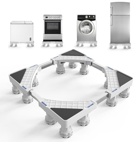 DEWEL Washing Machine Stand Mini Fridge Stand with 12 Strong Feet | Max Load 500 kg, Refrigerator Stand Riser Adjustable Washer and Dryer Pedestals Washing Machine Base for Small Appliance
