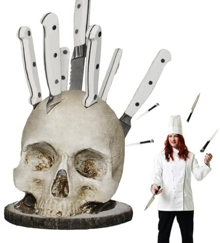 Totenkopf Messerblock, Horror Schädel Messerhalter, Kreativer Skull Messerständer, 2025 Neuer Küchen Messer Aufbewahrung Organizer Harz Skelettkopf Messer Block Für Küchenhelfer & Heimdekoration
