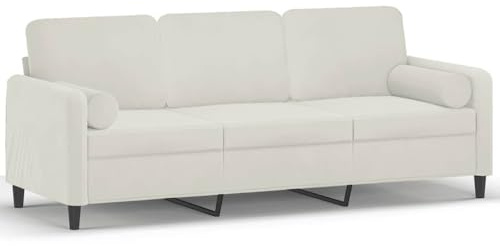 Mhdvray 3-Sitzer-Sofa Samt Creme 198 x 77 x 80 cm mit Zierkissen Modernes Design Robustes Metallgestell Abnehmbare Bezüge für Wohnzimmer Jugendzimmer Küche Flur
