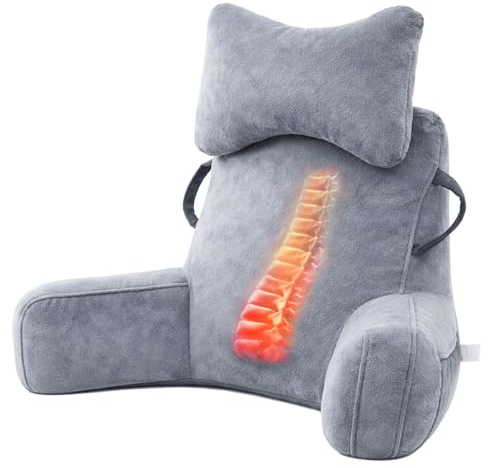 Lesekissen für Bett Erwachsene, Rückenkissen mit abnehmbarer Nackenrolle & hohen Armlehnen, (60-105) x 88 x 40 cm Bettkissen Rückenlehne zum Sitzen im Bett, Sofa, Lesen, Fernsehen,Grau (Grau, XL)
