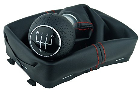 L&P A255-4 Schaltsack Schaltmanschette Schwarz Naht Rot Schaltknauf perforiert PU Leder Rahmen GTI Look 5 Gang kompatibel mit VW Polo 9N 9N2 9N3 4 IV Plug Play Ersatzteil für 6Q1711113