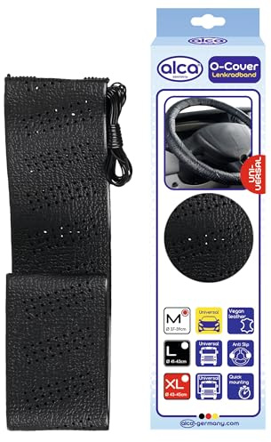 alca® Lenkradband schwarz, Größe M 37-39cm | Lenkradschoner für größere Autos, Pkw, kleinere Lkw, Traktor, Bus, Landmaschinen & Nutzfahrzeuge, Material Polypropylen (PP)