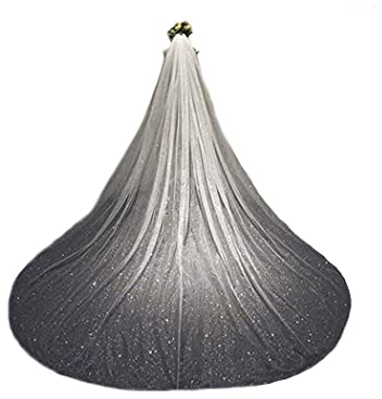 Aukmla Eleganter Kathedralschleier, langer Hochzeitsschleier, funkelnder, exquisiter weicher Tüll mit silberfarbenen Punkten, Glitzer für Brautschleier, Weiß, Breite: 296 cm, Einheitsgröße