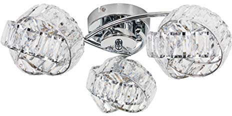 MiniSun | Modern 3 Way Chrome & Clear Acrylic Jewel Intertwined Rings Design Flush Ceiling Light | Pendant Lights, Home Décor & Improvement Essential