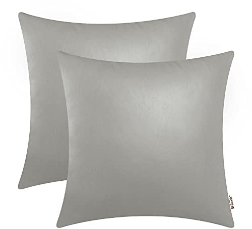 Brawarm Kissenbezüge aus Kunstleder, Leder-Kissenbezüge, einfarbig, für Couch, Bett, Sofa, Garten, Zuhause, dekorativ, Mittelgrau, 55,9 x 55,9 cm, 2 Stück