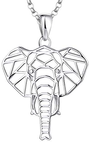 JO WISDOM Damen Kette Elefant Silber 925 Halskette Anhänger Glückliches Tier Geometrie Familie Amulet mit Weißgold plattiert,Schmuck für Frauen