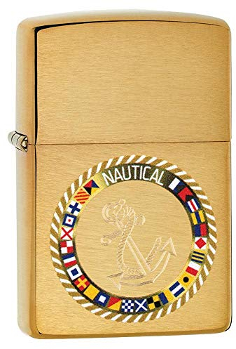 Zippo Sturmfeuerzeug - Seefahrt, Anker mit Seil - Gold - Brushed Brass Finish - Colour Image-Autogravur - Wiederverwendbar - Windfest - Geschenkbox - Made in USA