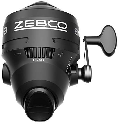 Zebco 808 Spincast Angelrolle, leistungsstarke Ganzmetallgetriebe, Quickset Anti-Rücklauf- und Bissanzeiger, vorgespult mit 9 kg Zebco Angelschnur, Muschel Pack, schwarz
