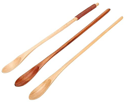 Set Di 3 Cucchiaio Legno Cucchiaino da Caffè Miele con Manico Lungo d Mescolare Frappè Dessert Cocktail,20 cm