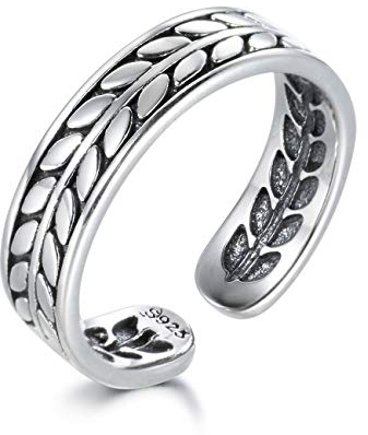 Shuxin Silber Damen Ring, 925 Sterling Silber Vintage Retro Daumen Ring, Verstellbar Hochzeitsringe Eheringe Verlobungsring Trauringe, Unisex Veränderbar Blatt Knöchel Zehenringe Öffnen Ring