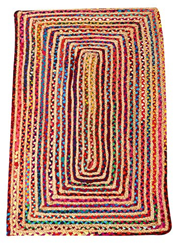 Casa Moro Jute Teppich Esha Bunt 60x110 cm Rechteckig | Läufer im Boho-Chic aus Jute & Baumwolle Handgeflochten & Genäht | Wohn-Teppich Natur | MA5506