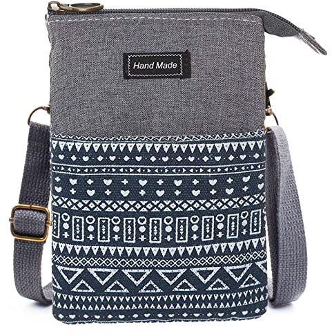 LassZone Small Crossbody Bag for Women Canvas Mobile Phone Bag Ladies National Pattern Handbags Girls Mini Shoulder Bags Wallet Purse Coin Pouch