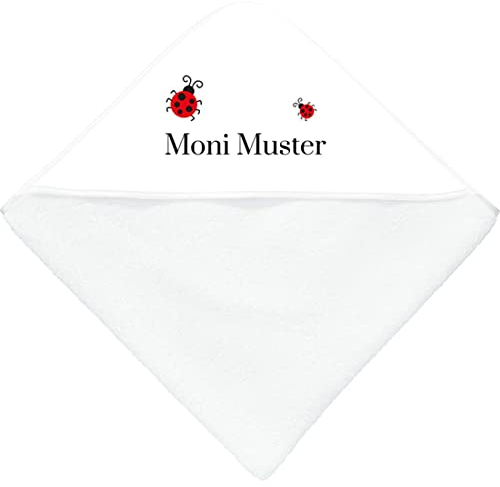 Kapuzenbadetuch mit Namen - personalisiert - Motiv Marienkäfer - viele Motive - Kapuzenbadetuch- weiß - Größe 80x80 cm - persönliches Geschenk mit Wunsch-Motiv und Wunsch-Name