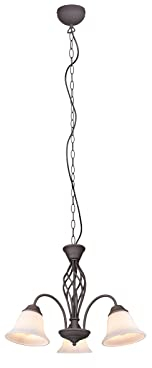 3-flammige Landhaus Pendelleuchte Rostoptik mit Glasschirmen Weiß Ø 55cm