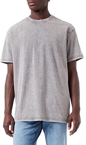 Build Your Brand Men's Acid Washed Heavy Oversized Tee T Shirt, Asphalt, XS UK