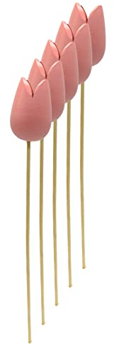 Holz Dekostecker Tulpe 4 x 36cm rosa 5 Stück Garten-Deko Blumen-Stecker künstlich Holzblume Tulip