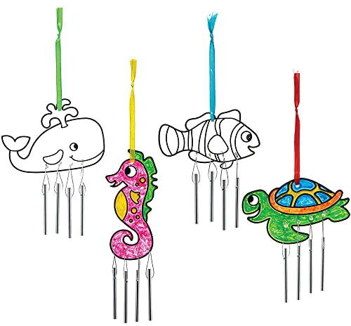 Baker Ross FC766 Sealife Suncatcher Windchimes - Pack of 4, Painting Craft Kit for Kids, Stained Glass Window Crafts