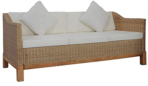 Mogou 3-Sitzer-Sofa mit Polstern, Schlafsofa, Schlafcouch, Couch Mit, Sofa Bed, Sofas & Couches, Bettsofa, Natürliches Rattan