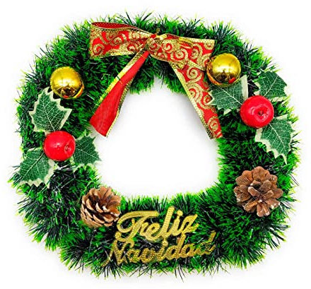 Acan Tradineur - Corona de Navidad con piñas Feliz Navidad, espumillón, Guirnalda Decorativa Artificial, Adorno Colgante para Puerta, Pared, Mesa, Ø 30 cm