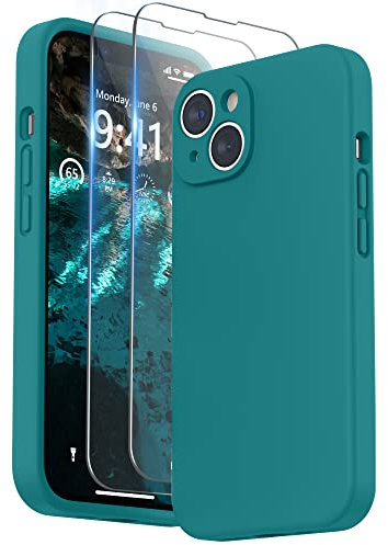 SURPHY Cover per iPhone 14 Plus 6.7'', con Vetro Temperato, Custodia in Silicone per iPhone 14 Plus Antiurto Case con Protezione per Ogni Lente per iPhone 14 Plus 2022, Blu alzavola