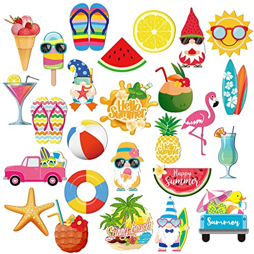 25 Stück Sommer Strand Magnete Auto Dekorationen Hello Summer Kühlschrank Schutz Magnete Kreuzfahrt Tür Hawaii Tropische Zwerg Flamingo Palme Magnetische Aufkleber für Kühlschrank Whiteboard Luau