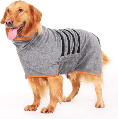 HezzLuv Bademantel für Hunde, Microtuch aus Mikrofaser für Mittelgroße und größere Tiere - Grau, Schnelles Trocknen, Super Saugfähig, perfekt für Hunde und Katzen (Orange, XL)