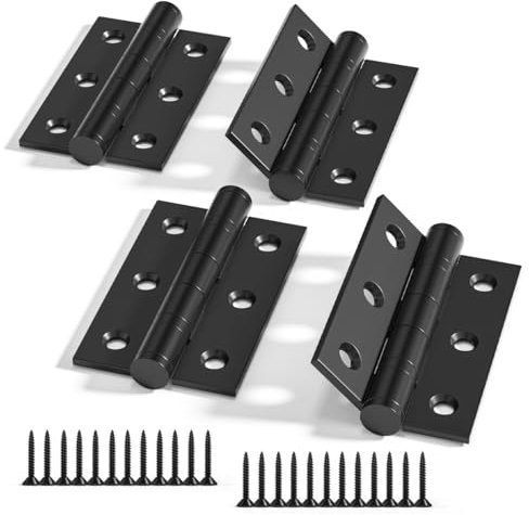 Bwintech 2 Pairs 75 x 50 x 2.0mm(3 inch) Matt Black Steel Fireproof Inner Door Hinge, Square Corners, Ball Bearing Hinge for Residential and Commercial Buildings
