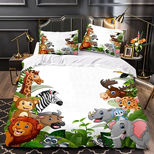 OENISE Bettwäsche 135x200 Tierischer Wald 3D Bettwäsche Set 3teilig für Kinder Jungen Mädchen Anime-Stil 100% Mikrofaser Weich Teenager Bettbezug mit Reißverschluss und 2 Kissenbezüge 80x80 Sommer