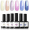 modelones 6 Colors Pearl Gel Nail Polish Set in White Pink Peach Purple Blue Violet, Holographic Finishes - Long-lasting Glitter Shimmer Gel Polish