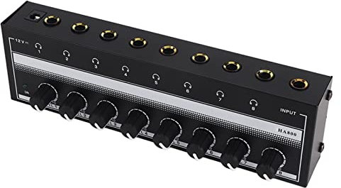 Zerodis - Amplificadores de 8 canales portátiles de metal estéreo para estudio y etapa de 100 a 240 V auriculares amplificadores estéreo para auriculares amplificadores claros (enchufe UE)