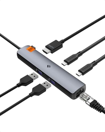 Spigen ArcDock USB C Hub 6-in-1, Treiberlos Ultra-Slim USB4,Thunderbolt 4 8K@60Hz HDMI 100W Power Delivery 2.5Gbps Ethernet 10Gbps Multiport Hub Adapter für Mac, MacBook, Windows, iPad, Chromebook