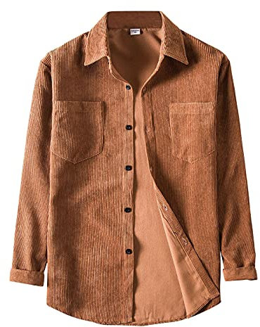 Herren Casual-Solid-Colour-Cord-Hemd Langarm-Reverse-Hemd Hemd Herren Mit Tasche