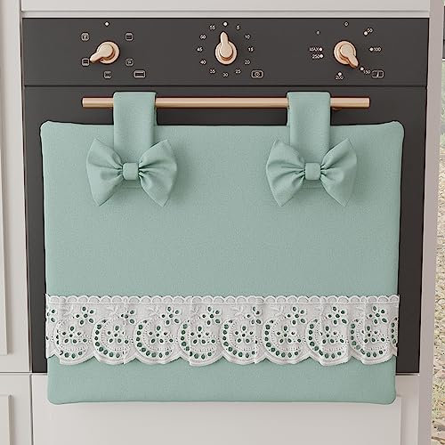 PETTI Artigiani Italiani - Copriforno, Copriforno Elegante, Copriforno Shabby Chic in Tinta Unita con Balza in Pizzo Sangallo e Fiocchi, Copriforno in Cotone, Copriforno 50x42cm Aqua